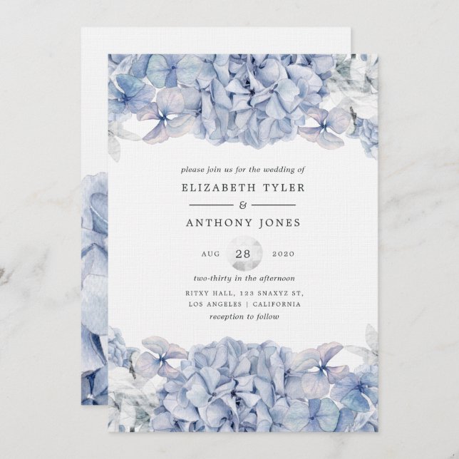 Invitation Mariage Blue Hydrangeas (Devant / Derrière)