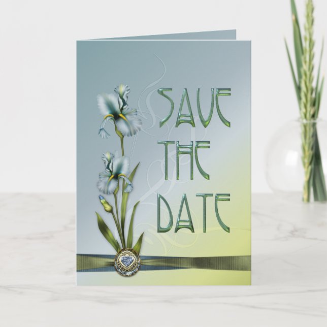 Invitation Mariage Blue Iris Enregistrez la Date (Devant)