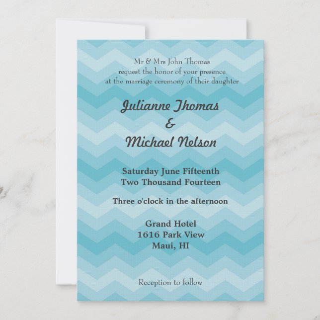 Invitation Mariage Blue Ombre Chevron Stripes (Devant)