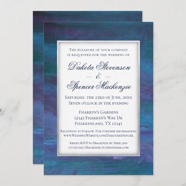 Invitation Mariage Blue-Ombre | Turquoise Turquoise violet vi (Devant / Derrière)