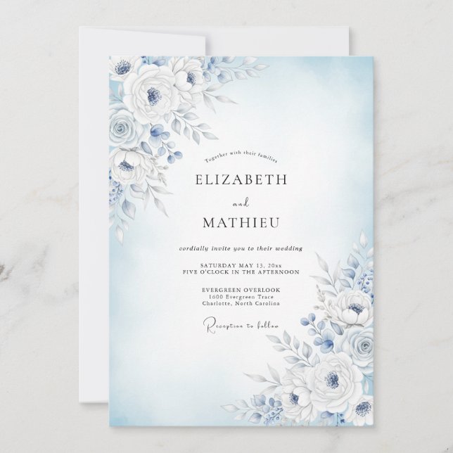 Invitation Mariage Blue Soft Bloom (Devant)