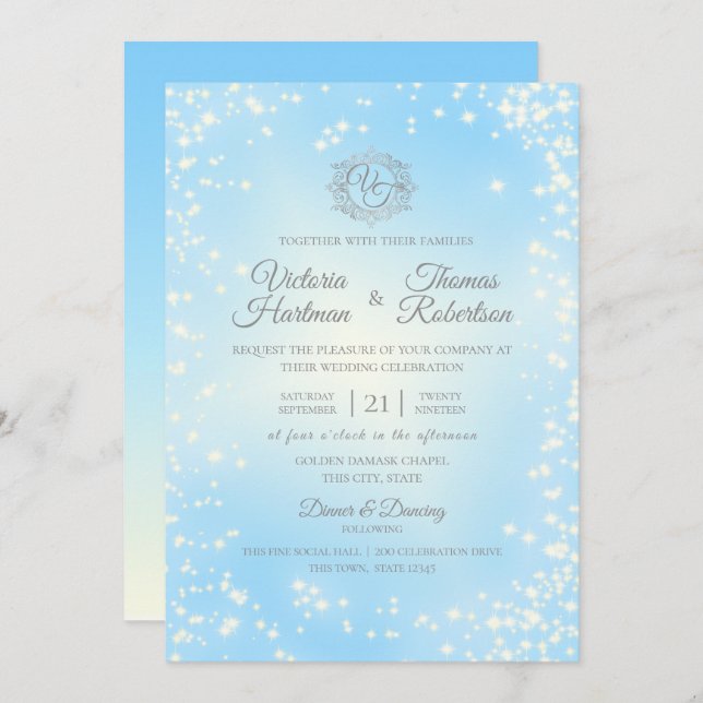 Invitation Mariage Blue Sparkle Sky (Devant / Derrière)