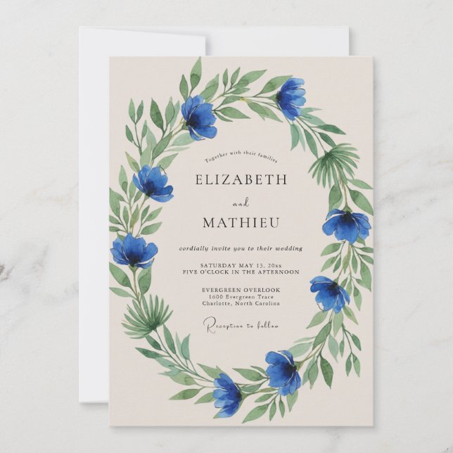 Invitation Mariage Blue Verdoyant Flourish (Devant)