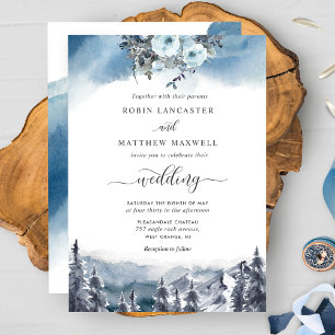 Invitation Mariage Blue Watercolor et Blue Mountains