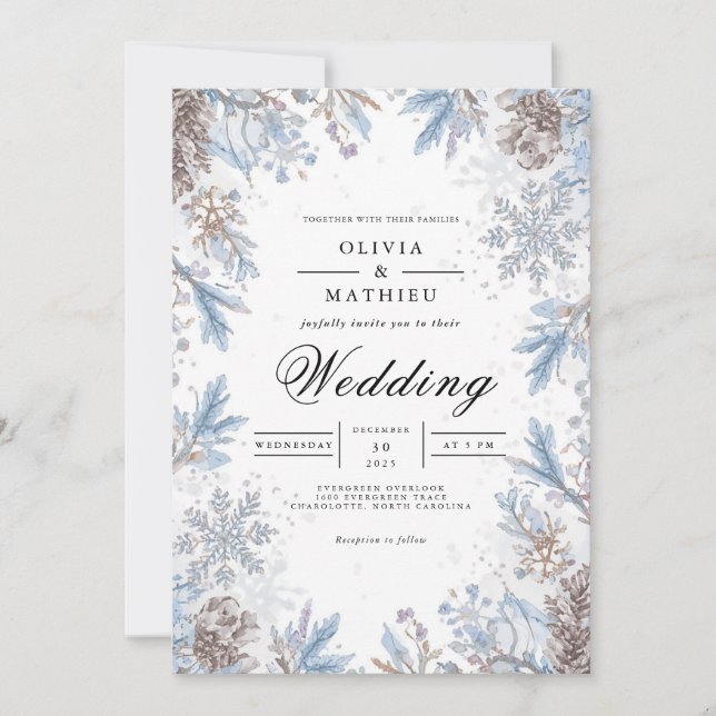 Invitation Mariage Blue Winter Bloom (Devant)
