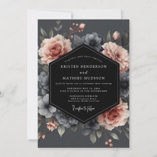 Invitation Mariage Blush Charbon Flore Sobre