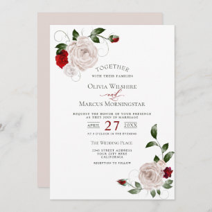 Invitation Mariage   Blush Dusty Rose et Cabernet Floral