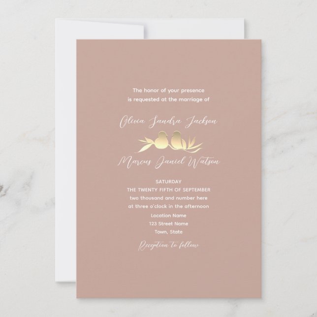 Invitation Mariage Blush Gold Lovebirds (Devant)