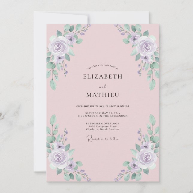 Invitation Mariage Blush Mauve Pivoine (Devant)
