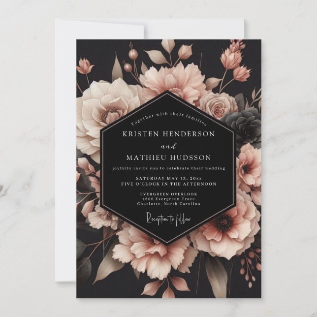 Invitation Mariage Blush Noir Bloom (Devant)