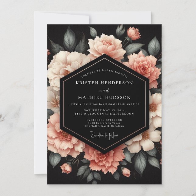 Invitation Mariage Blush Petal Noir (Devant)