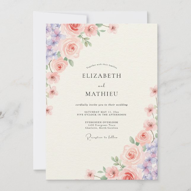 Invitation Mariage Blush Violet Pivoine (Devant)