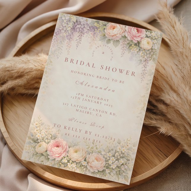 Invitation Mariage Blush Wisteria Et Roseraie (Créateur téléchargé)