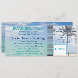 Invitation Mariage Boarding Pass Ticket Beach Destination