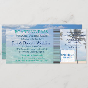 Invitation Mariage Boarding Pass Ticket Beach Destination