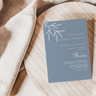 Invitation Mariage Boda Bleu Dusty minimum officiel