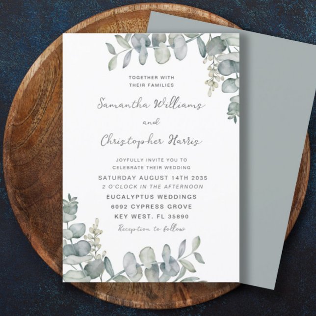 Invitation Mariage Bohème Aquarelle Eucalyptus Bleu Vert (Créateur téléchargé)