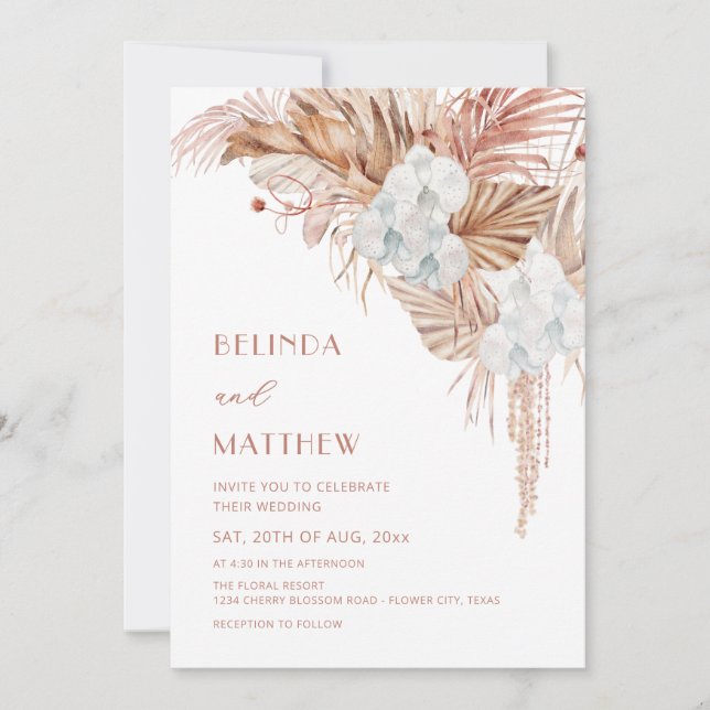 Invitation Mariage Bohème Aquarelle Fleurs (Devant)