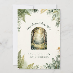 Invitation Mariage bohème aquarelle Forêt Enchantée verte