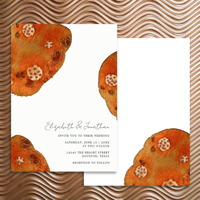 Invitation Mariage Bohème Aquarelle Orange Brûlé Simple (Front/Back)