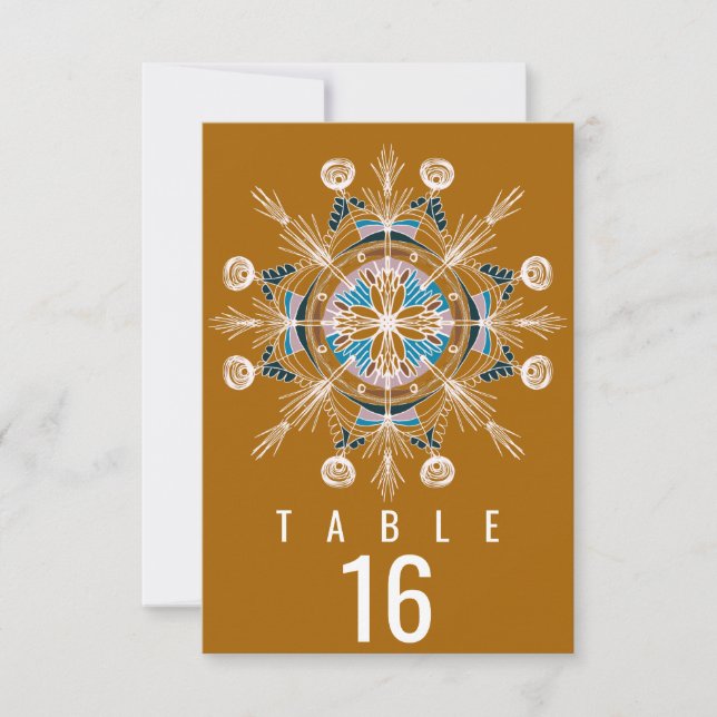 Invitation Mariage Bohème Assise Moutarde Mandala (Devant)