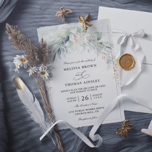 Invitation Mariage bohème au budget verdoyant avec code QR (Créateur téléchargé)