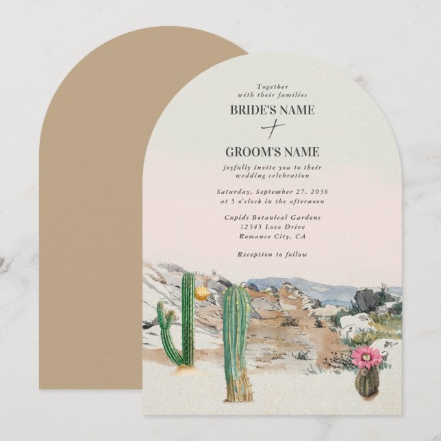 Invitation Mariage Bohème au Cactus du désert à l'aquarelle (Devant / Derrière)