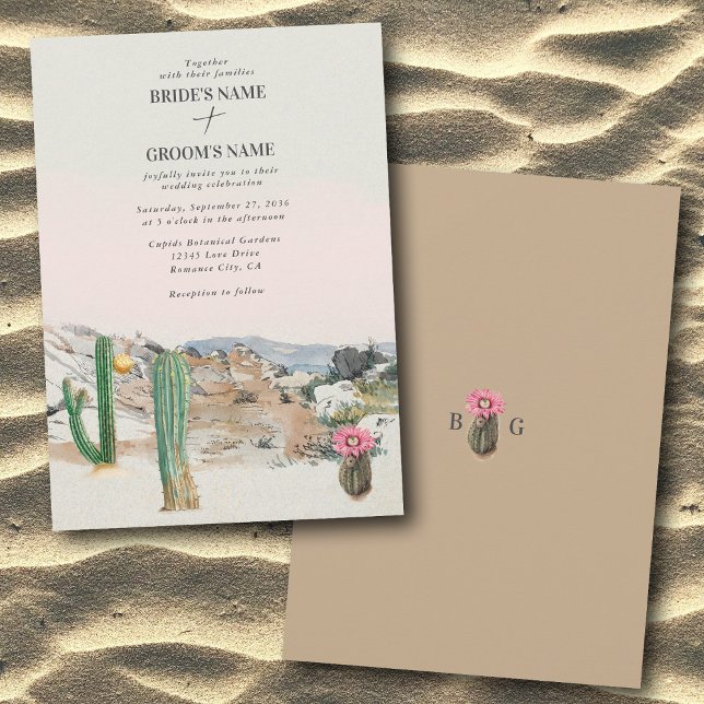Invitation Mariage bohème au cactus du désert à l'aquarelle (Watercolor Desert Cactus Boho Wedding Invitation)