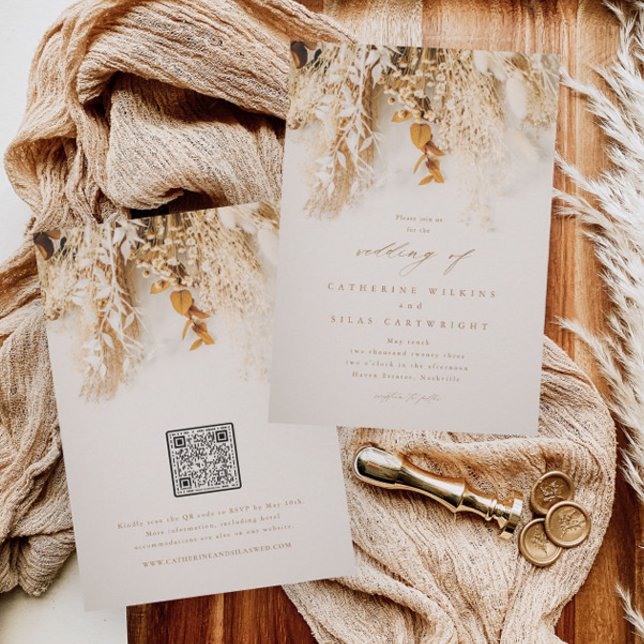 Invitation Mariage Bohème Automnal avec Code QR (Créateur téléchargé)