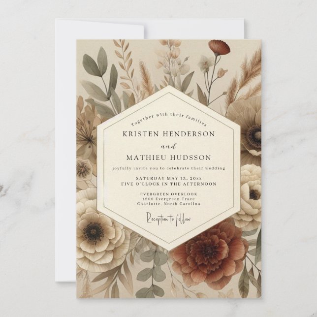 Invitation Mariage Bohème Automnal en Terracotta (Devant)