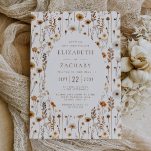 Invitation Mariage Bohème Automne Motif Fleur Sauvage Brun Be
