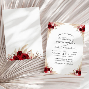 Invitation Mariage Bohème aux Feuilles Séchées et Rose Bourgo