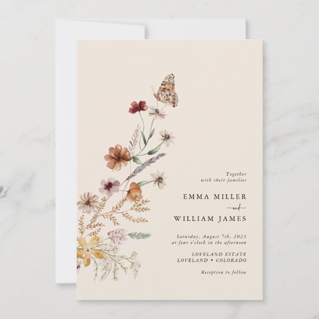 Invitation Mariage Bohème aux Fleurs Sauvages (Devant)