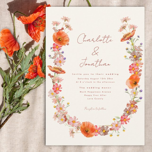 Invitation Mariage Bohème aux Fleurs Sauvages (Boho wildflower wreath wedding invitation )