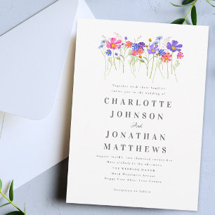 Invitation Mariage Bohème aux Fleurs Sauvages Colorées et Vib