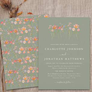 Invitation Mariage Bohème aux Fleurs Sauvages et au Vert Saug