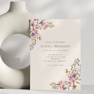 Invitation Mariage Bohème aux Fleurs Sauvages Rose Violet Fan