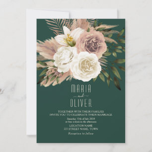 Invitation Mariage Bohème aux Tons de pêche et d'émeraude