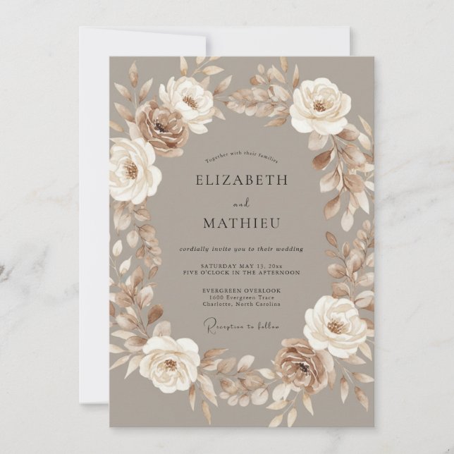 Invitation Mariage Bohème aux Tons Moka Sourdine (Devant)