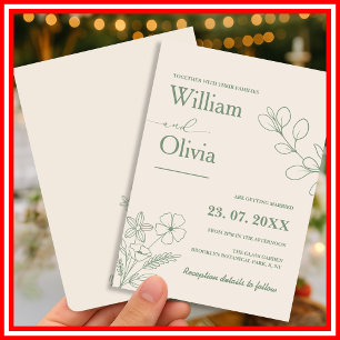 Invitation Mariage Bohème avec Feuillage Vert Sauge