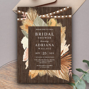 Invitation Mariage bohème avec herbe de pampa et bois de palm
