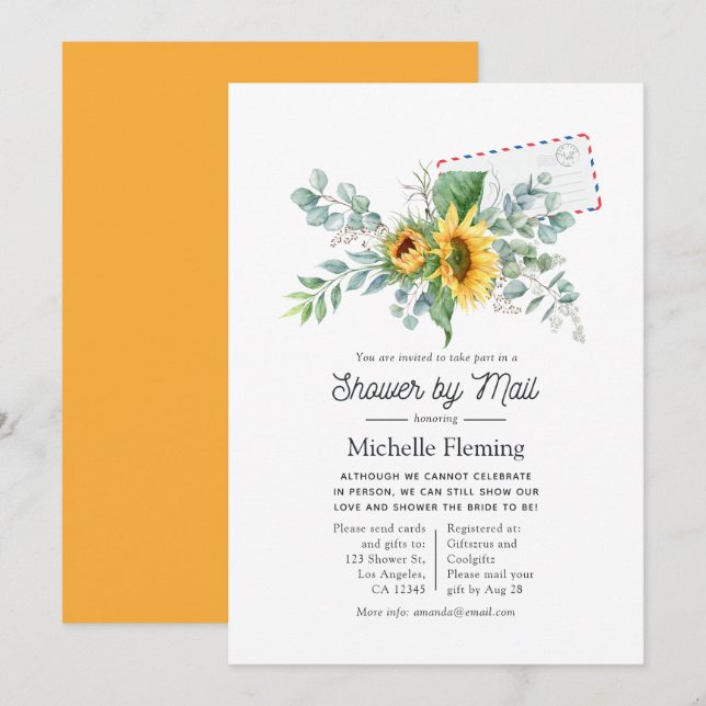 Invitation Mariage bohème avec tournesol et eucalyptus par la (Devant / Derrière)