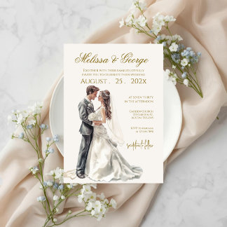 Invitation Mariage bohème beige avec mariée