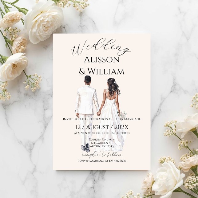 Invitation Mariage bohème beige avec mariée (Créateur téléchargé)