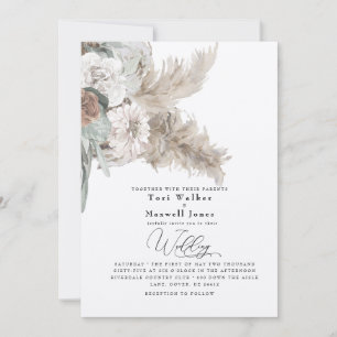 Invitation Mariage Bohème Beige Pampas Sans Parents Ecru