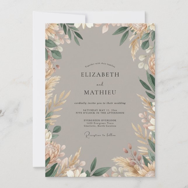 Invitation Mariage Bohème Bio Taupe (Devant)