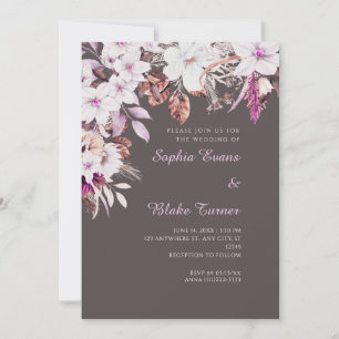Invitation Mariage Bohème Blanc et Rose Floral Automne Gris C