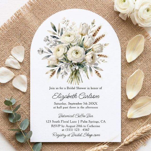 Invitation Mariage Bohème Blanc Fleurs Séchées Blé Arche (Créateur téléchargé)