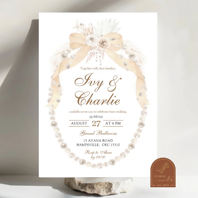 Invitation Mariage Bohème Blanc Ivoire Coquette Roses (Créateur téléchargé)