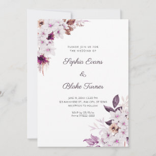 Invitation Mariage Bohème Blanc Rustique et Fleurs Roses